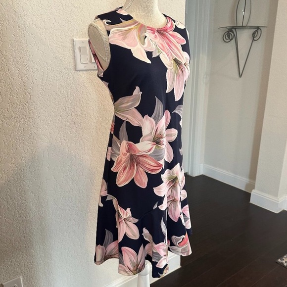 Shelby & Palmer Navy Blue Pink Floral Fit & Flare Dress - Picture 3 of 9